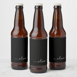 Rótulo Para Garrafa De Cerveja Monograma Elegante Minimalista Moderno Preto Branc
