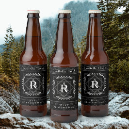 Rótulo Para Garrafa De Cerveja Monograma Preto na moda