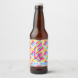 Rótulo Para Garrafa De Cerveja Monograma Rainbow Diagonal Lines, Pop