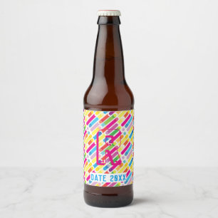 Rótulo Para Garrafa De Cerveja Monograma Rainbow Diagonal Lines, Pop