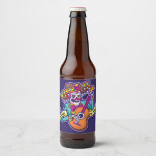 Rótulo Para Garrafa De Cerveja Muertos Sugar Skull Mexicano Mariachi Guitar Fiest