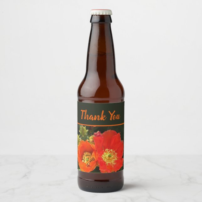 Rótulo Para Garrafa De Cerveja Muito Obrigado, Bright Cactus Flowers. (Frente)
