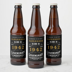 Rótulo Para Garrafa De Cerveja Nascer de aniversário de 80 personalizado preto 1