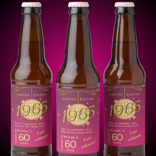 Rótulo Para Garrafa De Cerveja Nascer em 1965 Rótulo de cerveja rosa-festa de ani