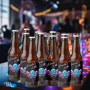 Rótulo Para Garrafa De Cerveja Neon Blacklight Balões Aniversário Adulto