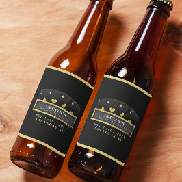 Rótulo Para Garrafa De Cerveja Noite de Solteiro Preto e Dourado com Ás de Poker