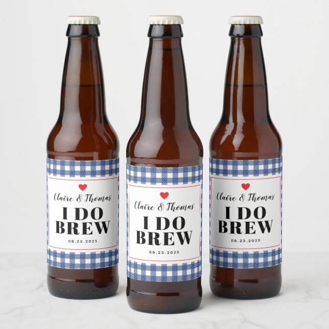 Rótulo Para Garrafa De Cerveja Noiva Azul Marinho e Branco Xadrez I Do Brew Casam (Garrafas)