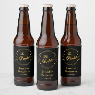 Rótulo Para Garrafa De Cerveja Noiva Dourado Preto Casamento Elegante Clássico
