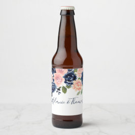 Rótulo Para Garrafa De Cerveja Noivado de Casamento com Flores Rosadas e Azuis-Ma