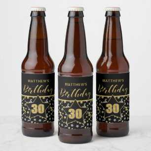 Rótulo Para Garrafa De Cerveja Nome aniversário de 30 anos Confetti Tema em Dour