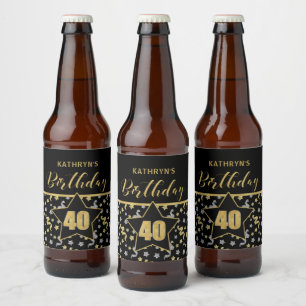 Rótulo Para Garrafa De Cerveja Nome aniversário de 40 anos Confetti Tema em Dour