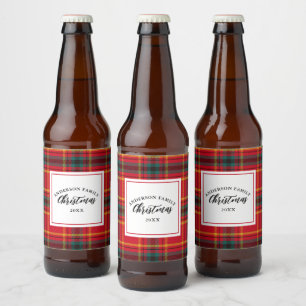 Rótulo Para Garrafa De Cerveja Nome da Família de Xadrezes de Natal Tartan Ano