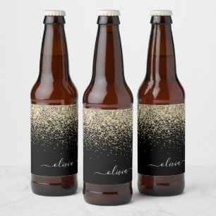 Rótulo Para Garrafa De Cerveja Nome da Rapariga do Monograma do Script Glitter Pr