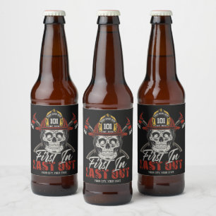 Rótulo Para Garrafa De Cerveja Nome personalizado Bombeiro Primeiro a Entrar Últi