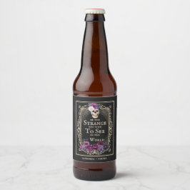 Rótulo Para Garrafa De Cerveja Nome Personalizado do Crânio Floral Gótico Hallowe