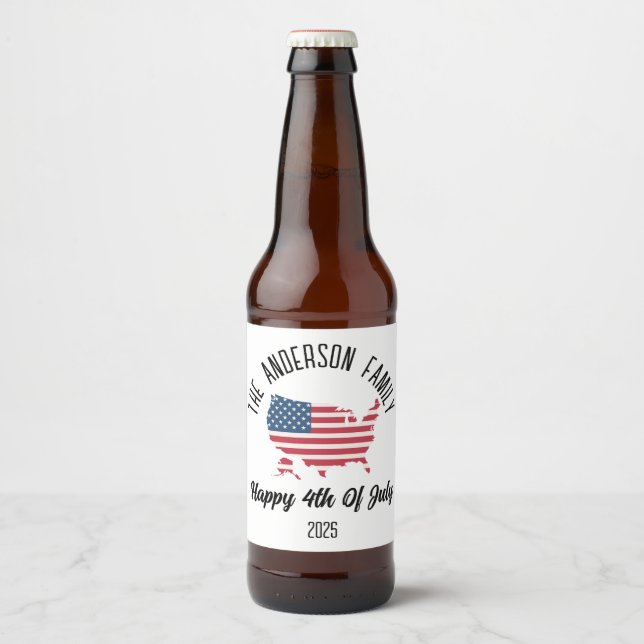Rótulo Para Garrafa De Cerveja Nome Personalizado do Dia da Independência em 4 de (Frente)