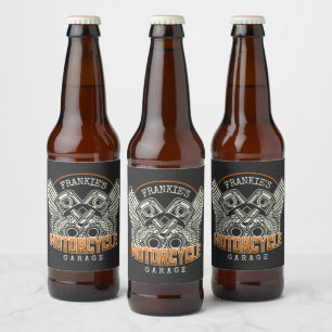 Rótulo Para Garrafa De Cerveja Nome Personalizado Pistons Asas Motocicleta Garage