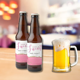 Rótulo Para Garrafa De Cerveja O Amor é Doce Ouro & Pedra de Ágata Rosa Casamento