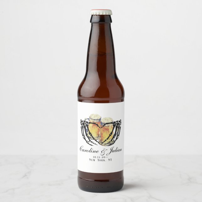 Rótulo Para Garrafa De Cerveja O Amor Está Sendo Preparado Skeleton Hands Cerveja (Frente)