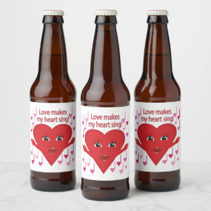 Rótulo Para Garrafa De Cerveja "O amor faz o meu coração cantar!" Coração Cantant