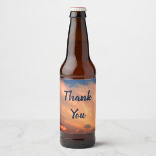Rótulo Para Garrafa De Cerveja Obrigado Azul Céu Nuvens Rosa Apreciação