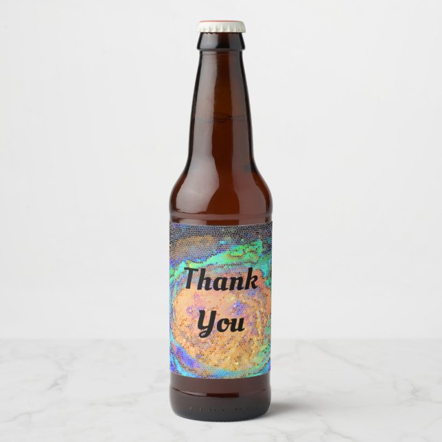 Rótulo Para Garrafa De Cerveja Obrigado Azulejo Mosaico Abalone Shell Apreciação (Frente)