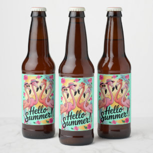 Rótulo Para Garrafa De Cerveja Olá Verão Flamingo Fofo Férias na Praia Tropical