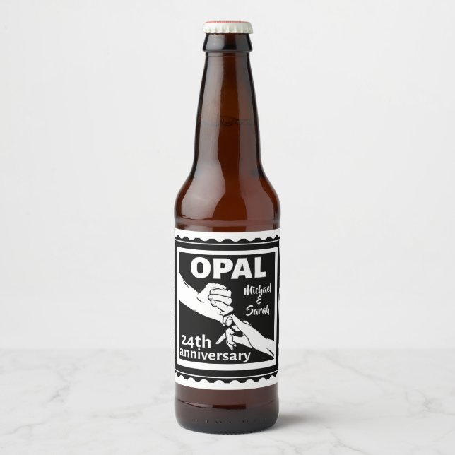 Rótulo Para Garrafa De Cerveja opal tradicional do 24.º aniversário de casamento (Frente)