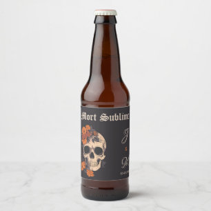 Rótulo Para Garrafa De Cerveja Orange Floral Elegant Skull Monograma Cerveja de C