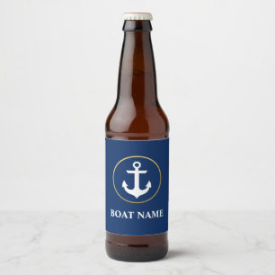 Rótulo Para Garrafa De Cerveja Ouro náutico do azul da âncora do nome do barco