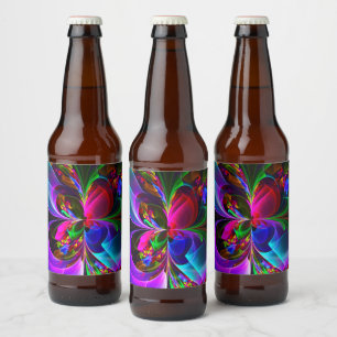 Rótulo Para Garrafa De Cerveja Padrão Azul Vermelho Abstrato Floral Moderno #12