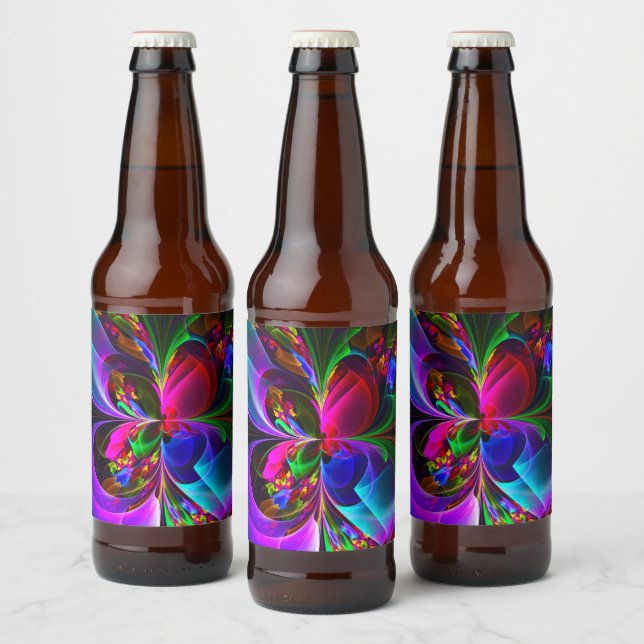 Rótulo Para Garrafa De Cerveja Padrão Azul Vermelho Abstrato Floral Moderno #12 (Garrafas)