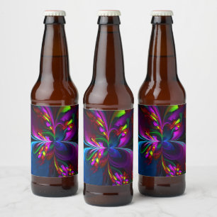 Rótulo Para Garrafa De Cerveja Padrão Azul Vermelho Abstrato Floral Moderno #15