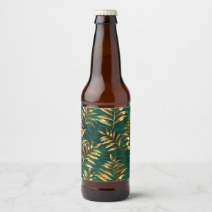 Rótulo Para Garrafa De Cerveja Padrão contínuo com samambaias douradas
