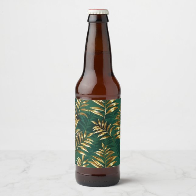 Rótulo Para Garrafa De Cerveja Padrão contínuo com samambaias douradas (Frente)