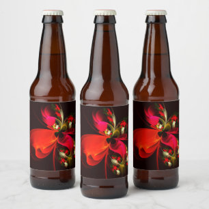 Rótulo Para Garrafa De Cerveja Padrão de Abstrato de Arte Vermelha Verde Floral M