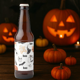 Rótulo Para Garrafa De Cerveja Padrão de Assustação Colorida do Halloween |Feliz 