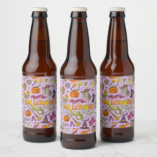 Rótulo Para Garrafa De Cerveja Padrão de Desenho Fofo de Halloween