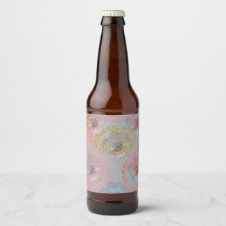 Rótulo Para Garrafa De Cerveja Padrão floral colorido com linhas gráficas pontilh