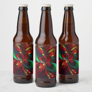 Rótulo Para Garrafa De Cerveja Padrão Verde Vermelho Abstrato Floral Moderno #11