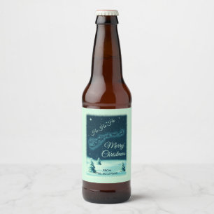 Rótulo Para Garrafa De Cerveja Papai noel e seu céu nocturno do Natal das renas