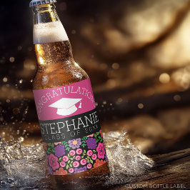 Rótulo Para Garrafa De Cerveja Parabéns Formando Girly Flowers Graduação