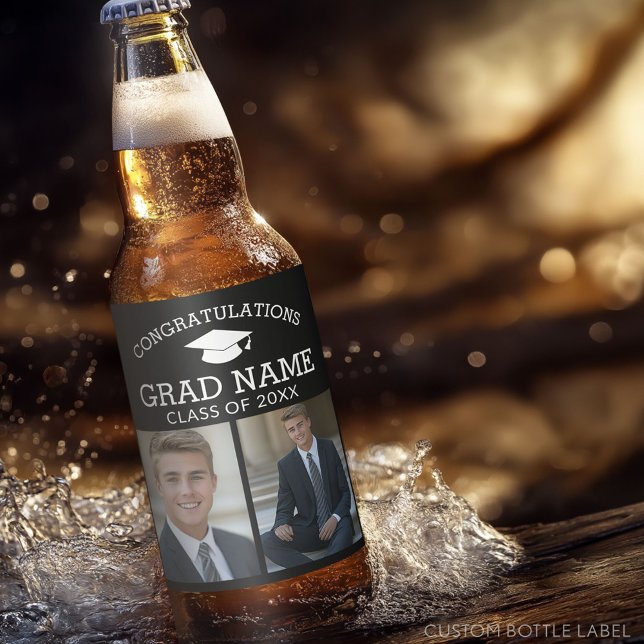 Rótulo Para Garrafa De Cerveja Parabéns Fotos de Graduação de Formandos (Custom Graduation Party Label)