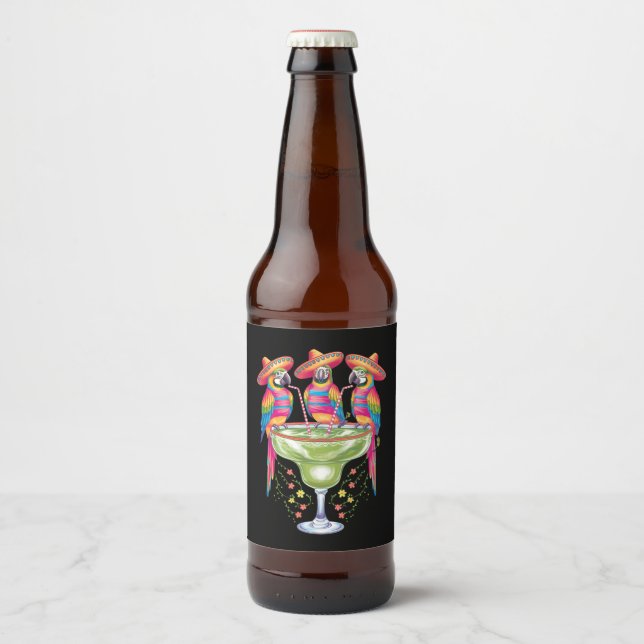 Rótulo Para Garrafa De Cerveja Parrot Cinco De Mayo Funny Bebendo Mexicano Fiesta (Frente)