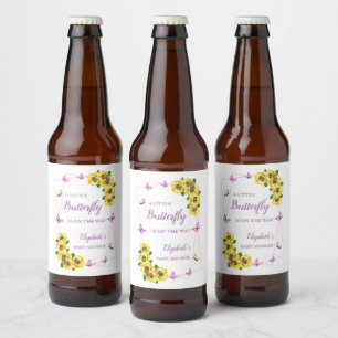 Rótulo Para Garrafa De Cerveja Pequeno Chá de fraldas de borboleta