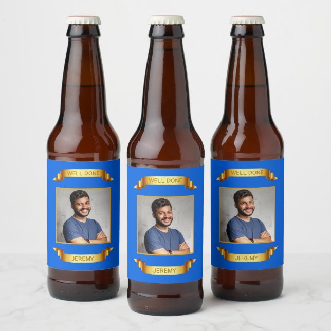 Rótulo Para Garrafa De Cerveja Percorrer Dourado, Foto Personalizada - Personaliz (Garrafas)