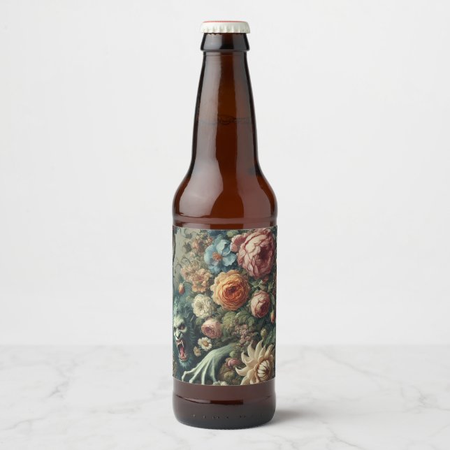 Rótulo Para Garrafa De Cerveja Periférico Barroco - Travesseiro Floral Gótico (Frente)