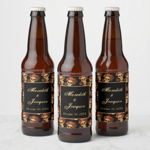 Rótulo Para Garrafa De Cerveja Personalização de Rosa vermelha Negra de Casamento