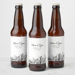 Rótulo Para Garrafa De Cerveja Personalizado da Silhueta de Detroit
