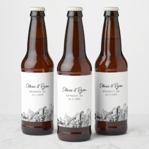 Rótulo Para Garrafa De Cerveja Personalizado da Silhueta de Detroit